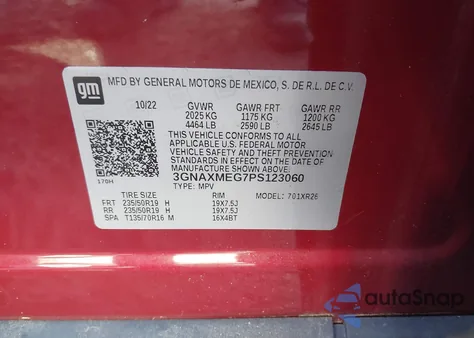 2023 Chevrolet Equinox Fwd Rs from USA, damaged, VIN 3GNAXMEG7PS123060